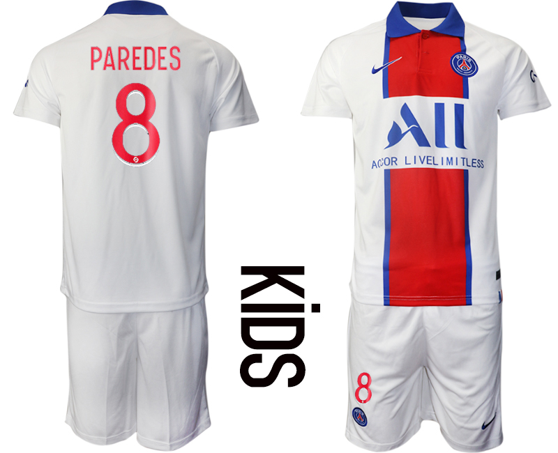 Youth 2020-2021 club Paris St German away #8 white Soccer Jerseys->barcelona jersey->Soccer Club Jersey